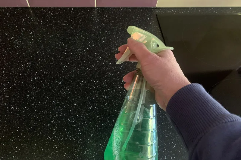 diluted dish soap in spray bottle