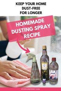 My homemade DIY dusting spray recipe is non-toxic, and all natural. Made with olive oil, vinegar and essential oils, plus options for greater cleaning power and for repelling dust, so you can keep your home clean and dust-free for longer! Use it on many surfaces including your wood furniture.