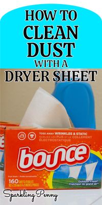 My easy dusting hacks using dryer sheets. If you have some used sheets lying around, such as Downy or Bounce put them to use dusting your home including ceiling fans, plants, blinds, baseboards, walls, and computer monitors to name just a few. This pin has all the ideas you need to keep your home dust free.