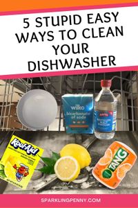 Here's how to clean your dishwasher with simple everyday items such as vinegar, baking soda, lemon and more! There is no need to buy expensive dishwasher cleaners. You probably have all these things at home already.