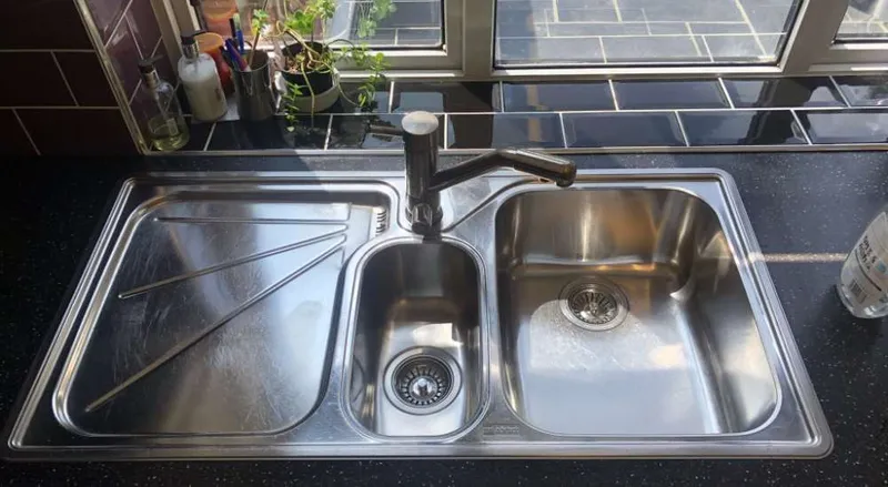 gleaming stainless steel sink