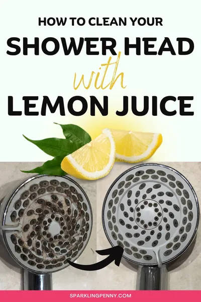 Homemade shower head cleaner using lemons. This DIY bathroom cleaning hack will leave your bathroom smelling of gorgeous lemons. This is a super easy way to clean and descale your shower head and very effective too!