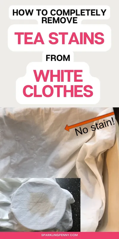 The correct way to remove tea stains from white clothes using plain water, bleach, Vanish stain remover bar or lemon juice.