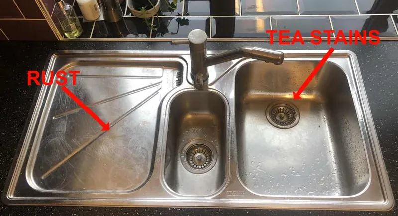 stainless steel sink before cleaning