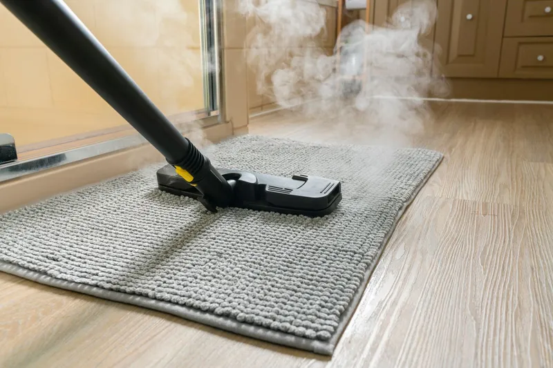 steam cleaning a bathroom mat
