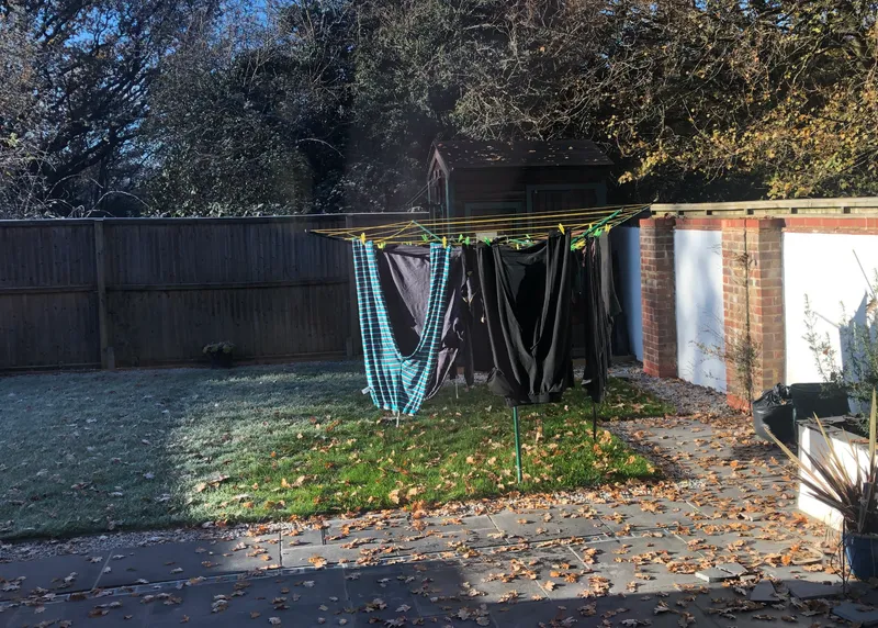 laundry hanging outside in winter