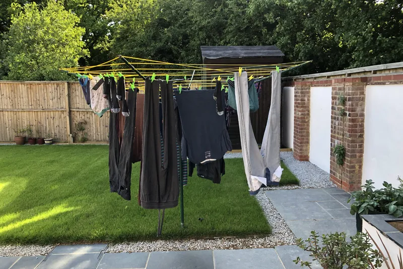 washing outside on a rotary clothes line