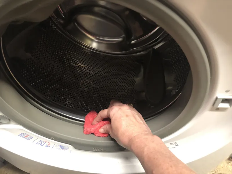 wiping around the seal of the washing machine