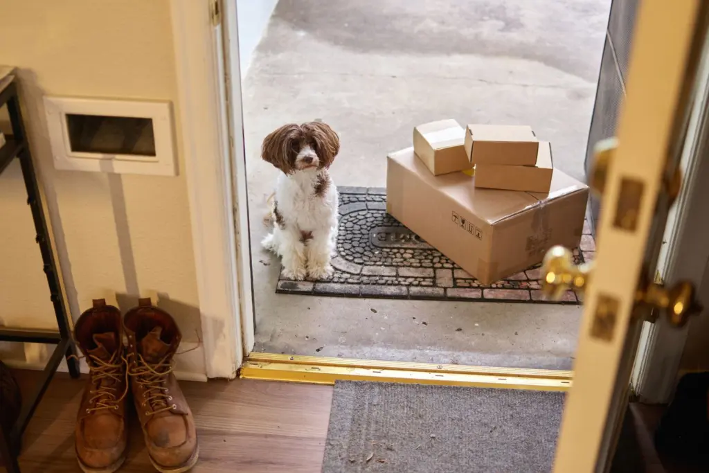 cachorro no tapete da porta
