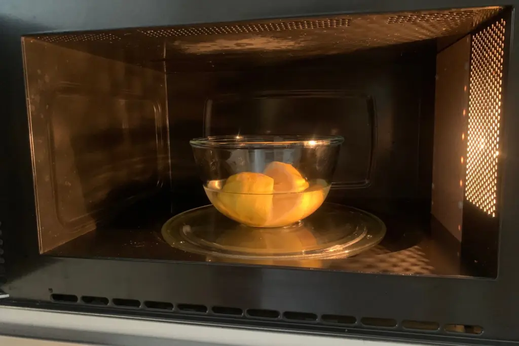 lemons in a bowl in the microwave