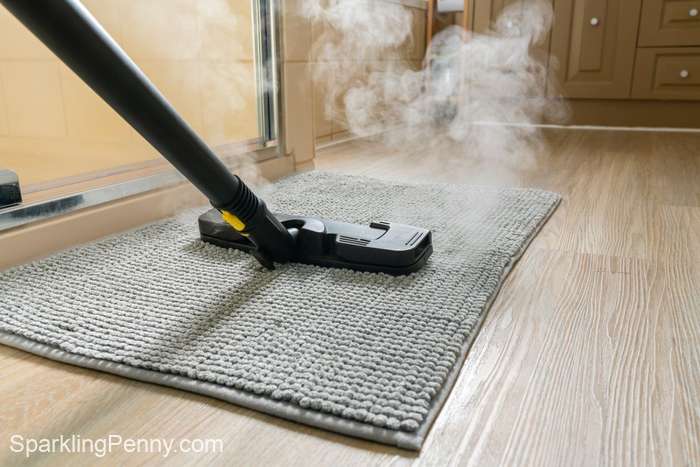 steam cleaning a bathroom mat