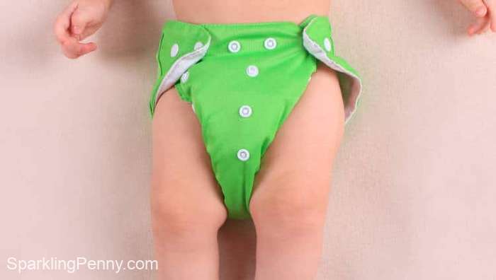 baby wearing a reusable diaper
