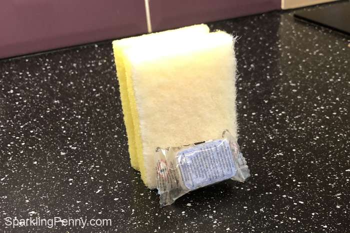 sponge scourer and dishwasher tablet