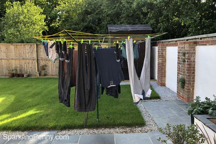 washing outside on a rotary clothes line