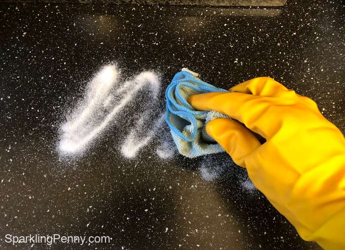 cleaning kitchen worktop with baking soda