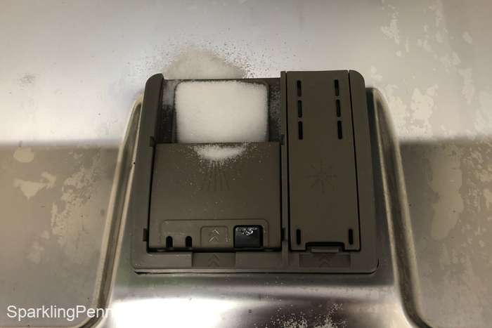 homemade dishwasher detergent in the dishwasher detergent dispenser