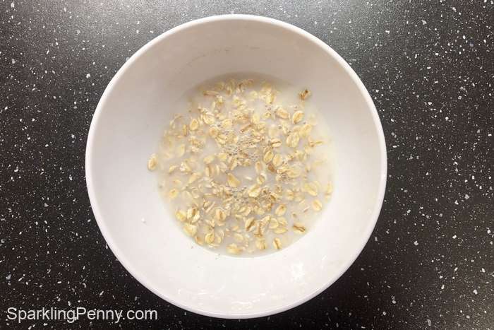 porridge oats and milk in a heatsafe bowl