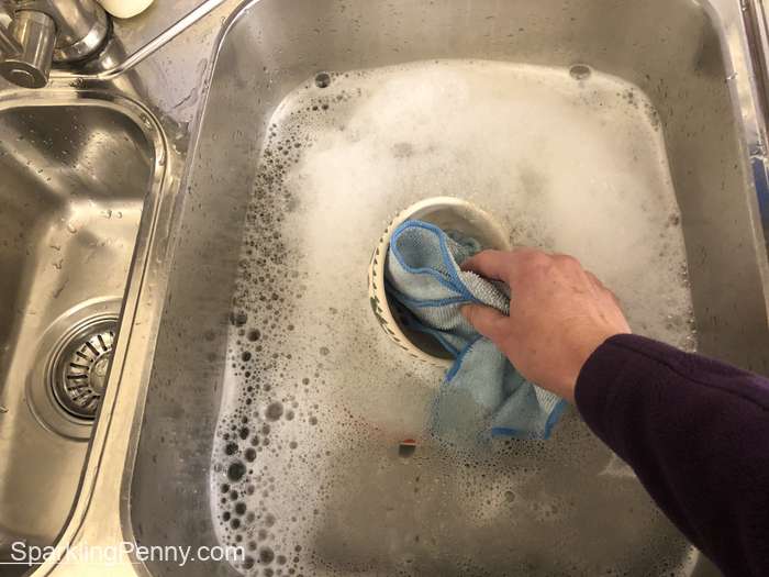 microfiber cloth in washing up water