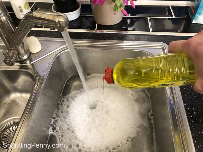 running water and adding dishsoap